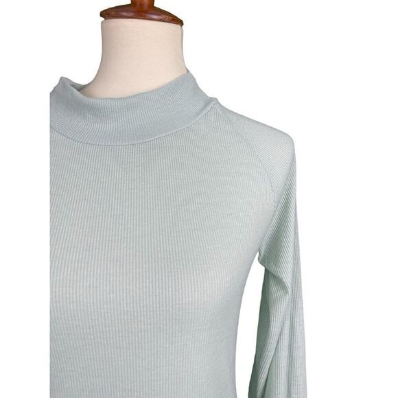 Jordann Ribbed Shirt Women Sz S Seafoam Green Long Sleeve Mock Neck Thumb Holes - Picture 2 of 12